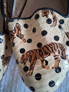Loeffler Randall Cream Tiger & Black Polka Dot Loafers